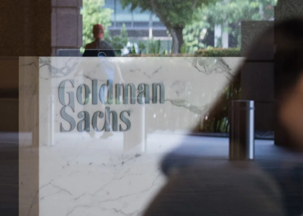 The Goldman Sachs Group Inc. logo is displayed in the reception area of the One Raffles Link building, which houses one of the Goldman Sachs (Singapore) Pte offices, in Singapore. PHOTO: W/GS.Shutterstock