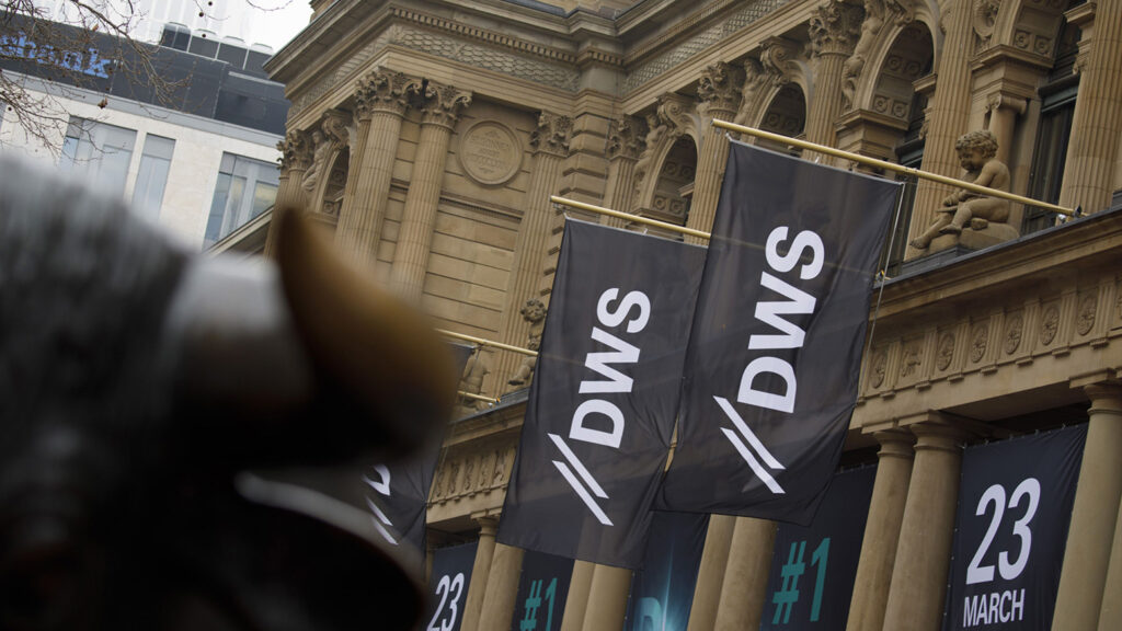 DWS Group's Presence Shines at Frankfurt Stock Exchange, Amidst IT Project Adaptation. PHOTO: DWS/Shutterstock