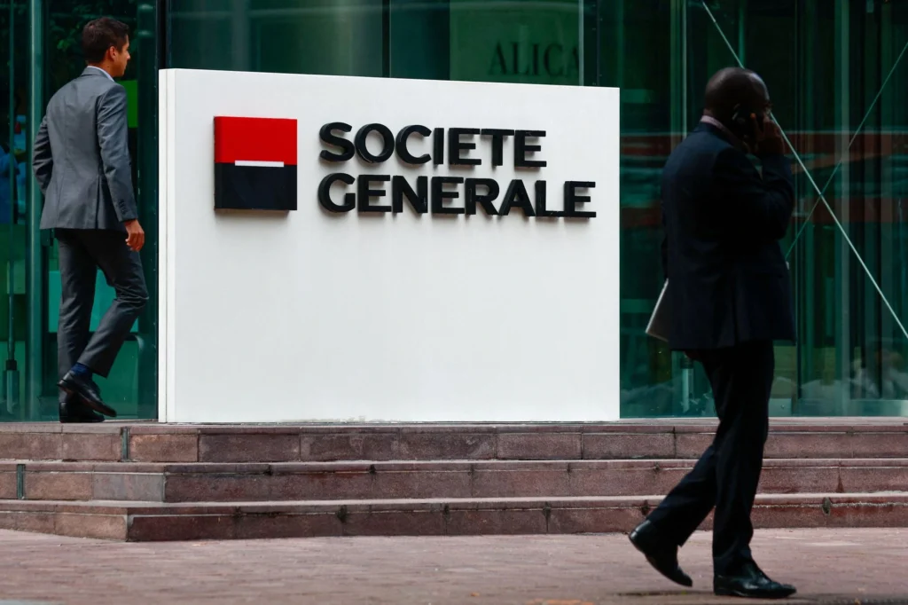 The logo of Societe Generale is seen on the headquarters at the financial and business district of La Defense near Paris, France. PHOTO: REUTERS/BENOIT TESSIER
