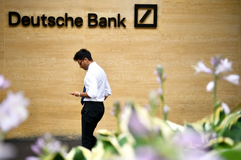 Amidst Economic Challenges, Deutsche Bank Offices Stand Firm as Finance Industry Faces Uncertain Times. PHOTO: LEON NEAL//GETTY IMAGES