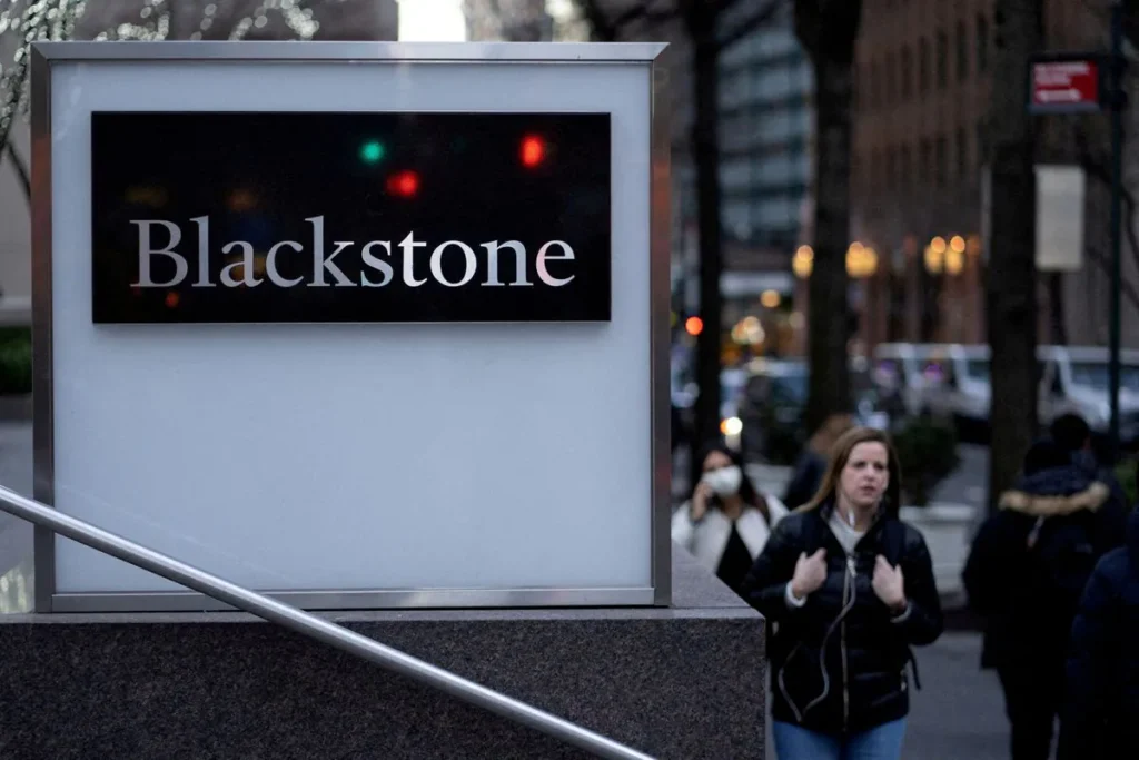 Signage is seen outside the Blackstone Group headquarters in New York City, U.S. Photo: Reuters