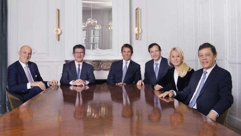 Managing Partners Denis Pittet, Patrick Odier, Hubert Keller, Frédéric Rochat, Annika Falkengren, and Alexandre Zeller (from left to right) PHOTO: © Lombard Odier